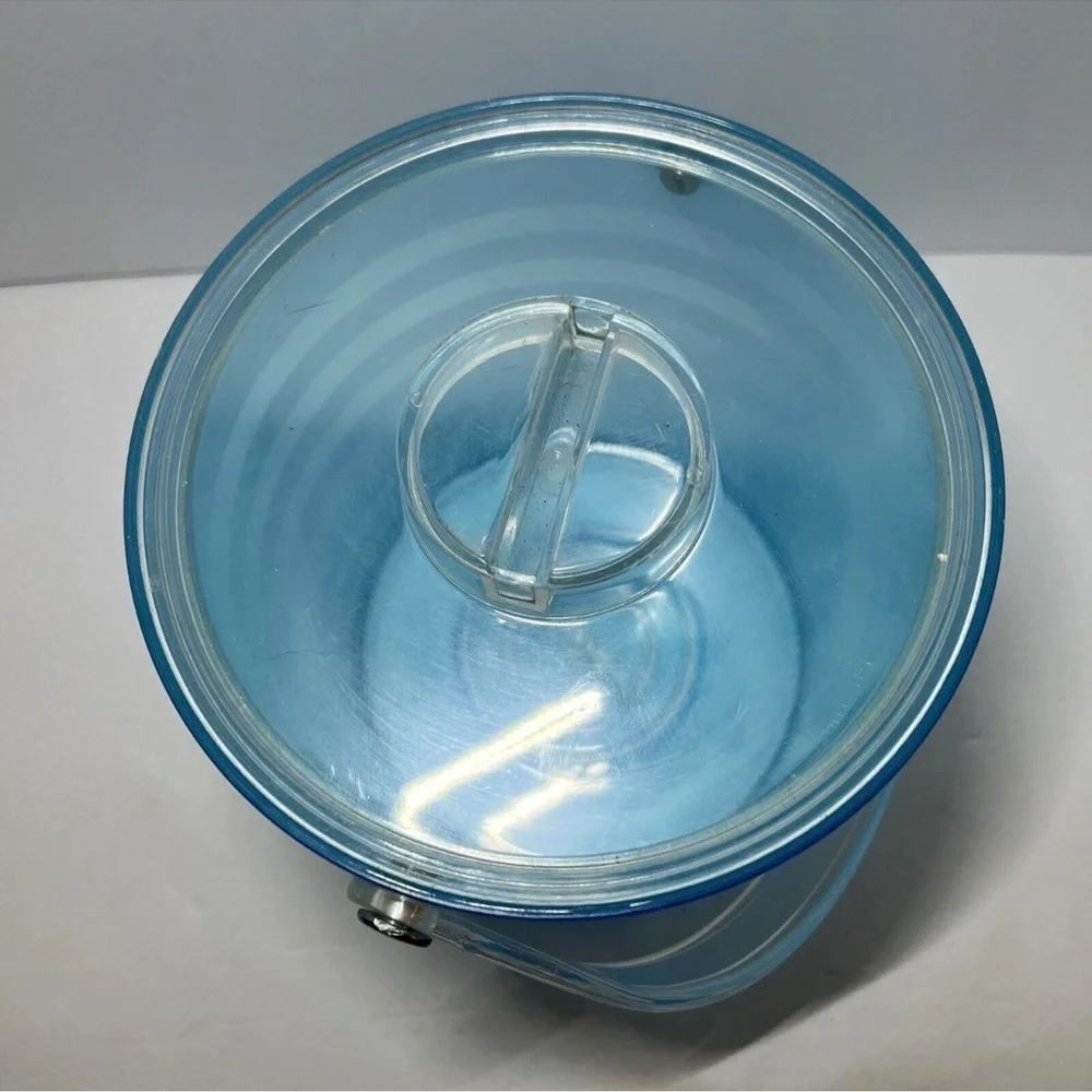 Mid Century Modern Lucite Acrylic Frosted Blue Ice Bucket With Lid Inner Bucket
